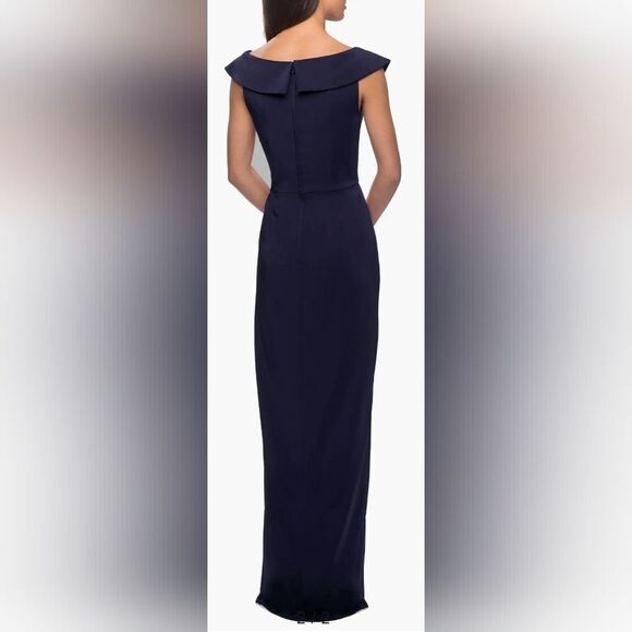 La Femme 25206 Surplice Off the Shoulder Column Gown NWT size 14 Navy Blue - Picture 2 of 5